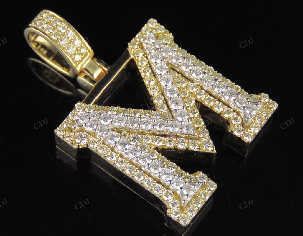 1.5CTW 10k Solid Gold Diamond 3D Initial M Letter Pendant CustomDiamJewel