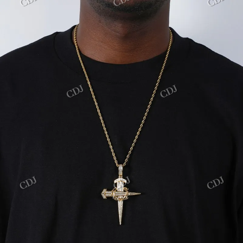 Cross Design Solid Gold Hip Hop Pendant For Men hip hop jewelry CustomDiamJewel