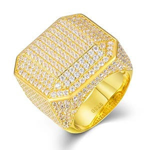 Fully Iced Out Bling Men's Signet Rings In 10K Solid Gold hip hop jewelry CustomDiamJewel