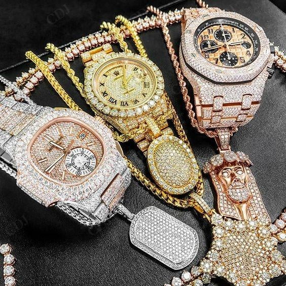 Full Yellow VVS Natural Diamond Studded Patek Philippe Watch For Men customdiamjewel