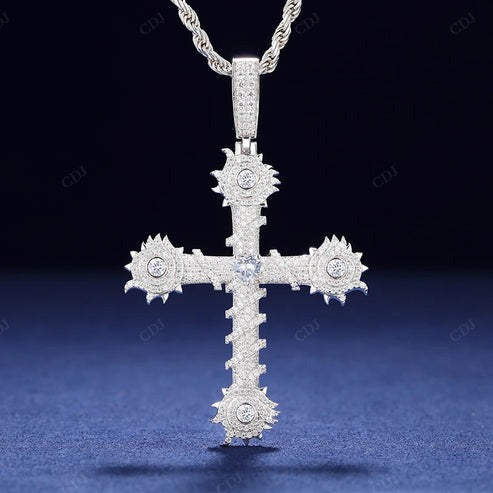Iced out Barbed Moissanite Cross Pendant For Bling Men hip hop jewelry CustomDiamJewel