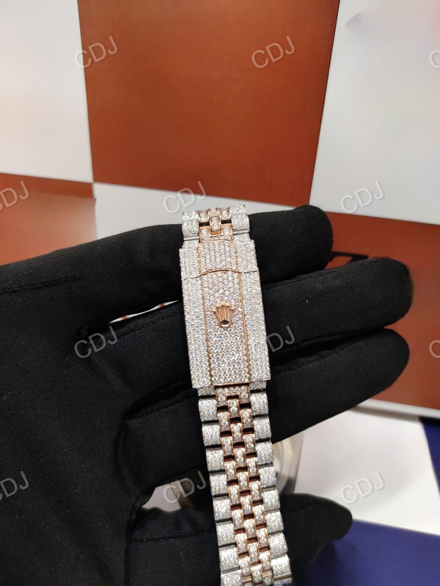 Big Diamond Bezel Set Men Rolex Jubilee Belt Watch customdiamjewel