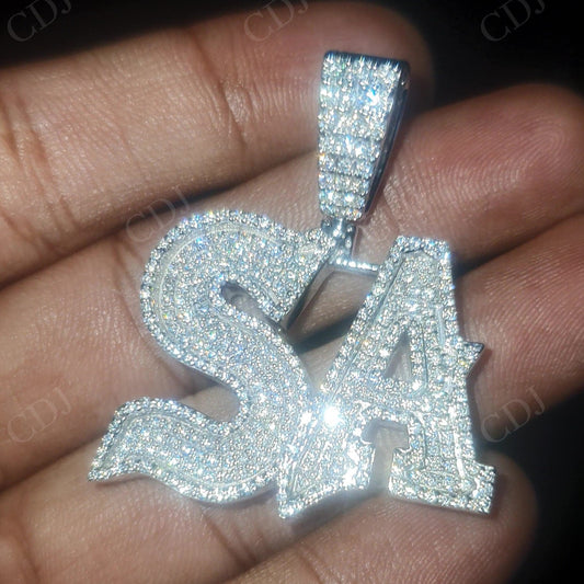 "SA" Letter Silver Round Moissanite HipHop Pendant