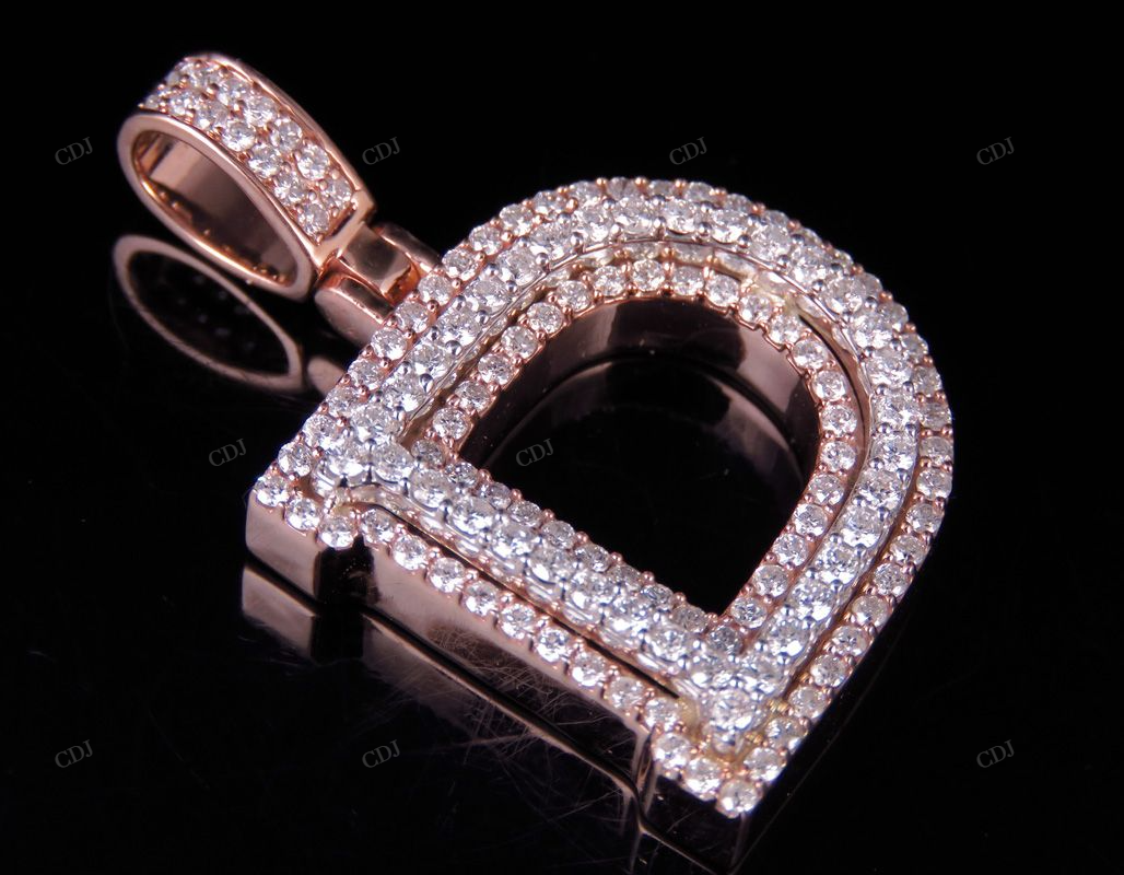 1.5" 1.7 CTW 10K Gold Natural Diamond D Letter Pendant CustomDiamJewel