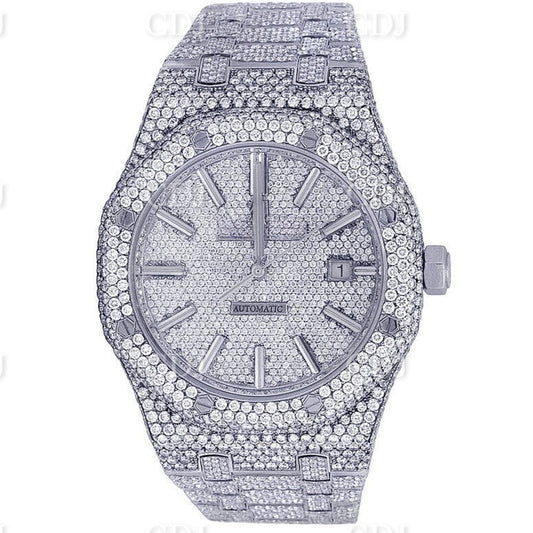 Luxury 41MM White Dial Moissanite Diamond Watch customdiamjewel