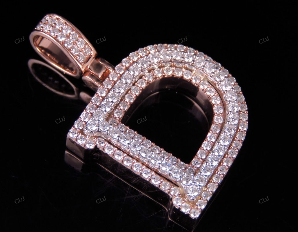 1.5" 1.7 CTW 10K Gold Natural Diamond D Letter Pendant CustomDiamJewel