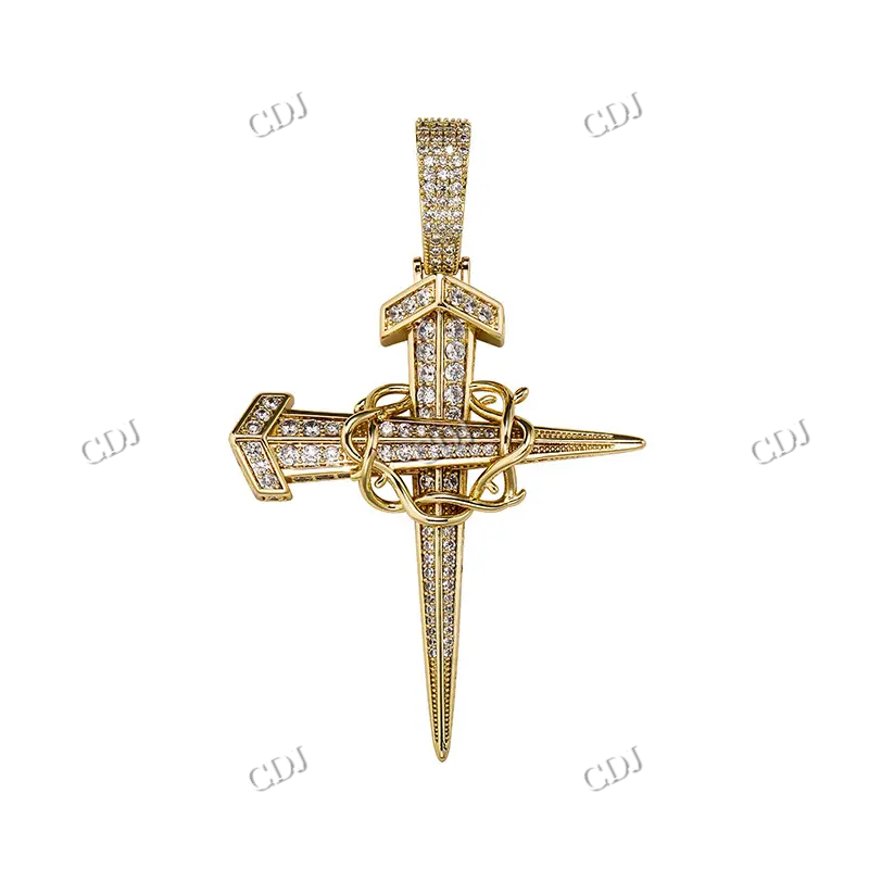 Cross Design Solid Gold Hip Hop Pendant For Men hip hop jewelry CustomDiamJewel