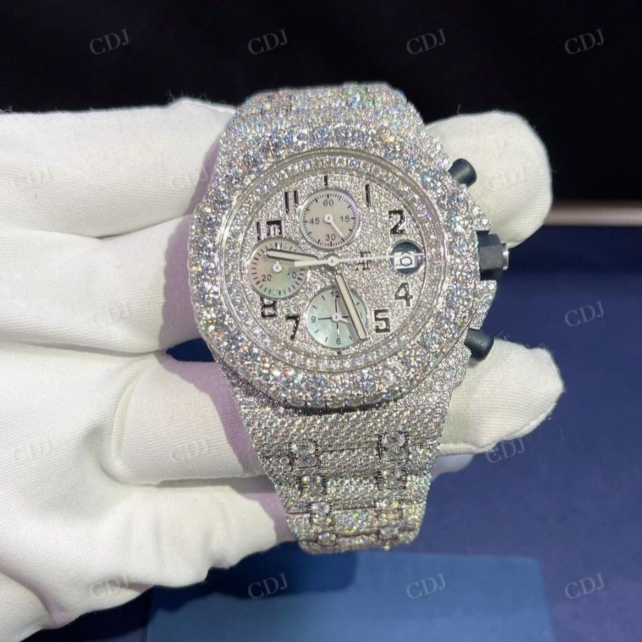Fully Iced Out Modified Belt AP Chrono Hip Hop Wrist Watch customdiamjewel