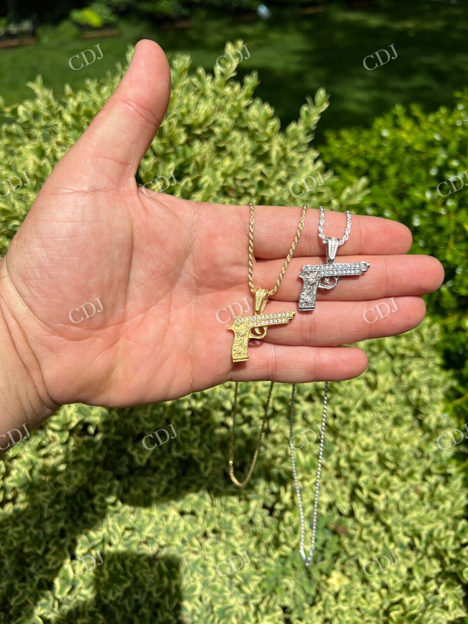 14k Gold Gun Hip Hop Pendant  customdiamjewel   
