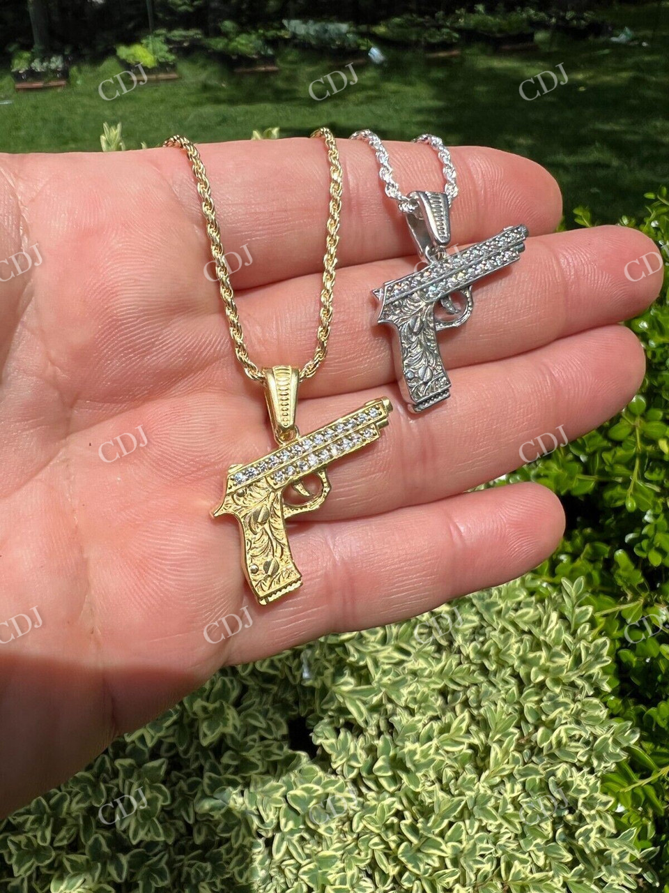 14k Gold Gun Hip Hop Pendant  customdiamjewel   