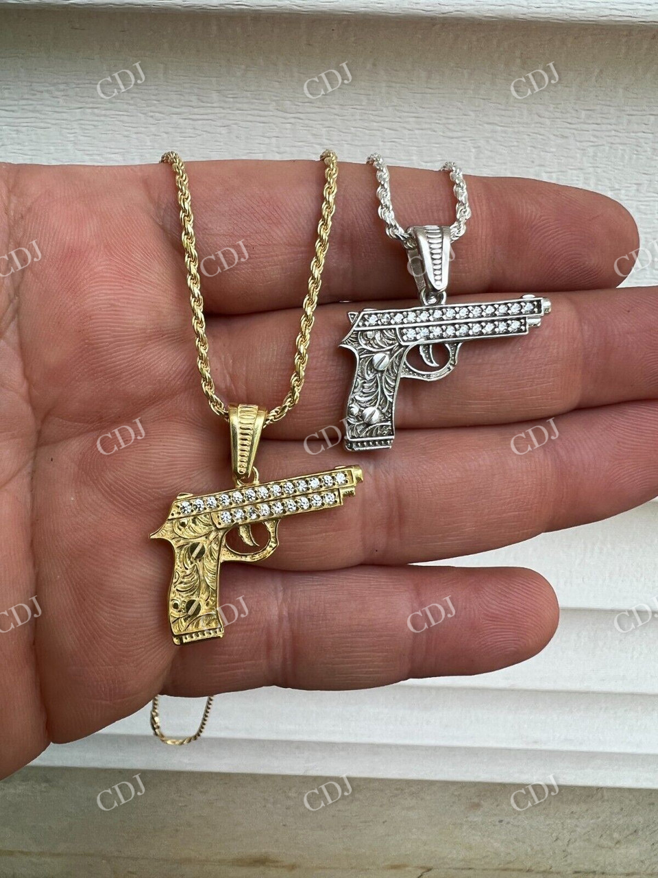 14k Gold Gun Hip Hop Pendant  customdiamjewel   