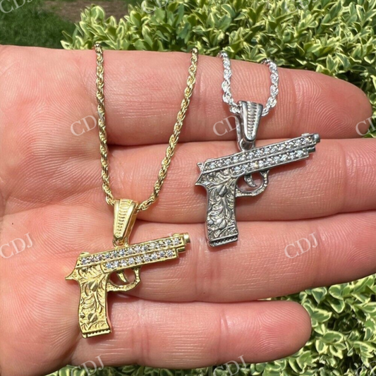 14k Gold Gun Hip Hop Pendant  customdiamjewel   