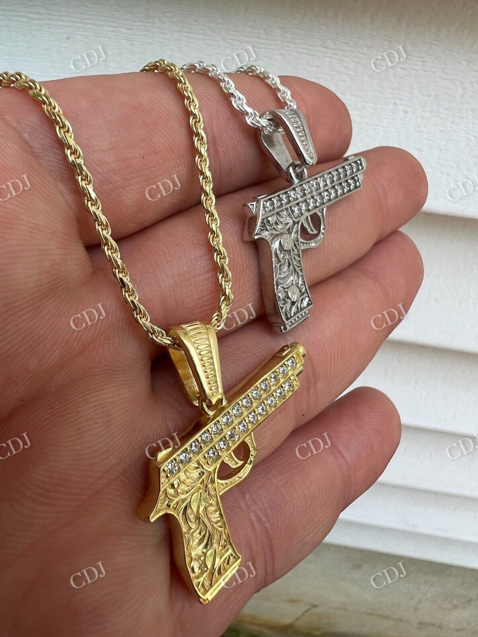 14k Gold Gun Hip Hop Pendant  customdiamjewel   