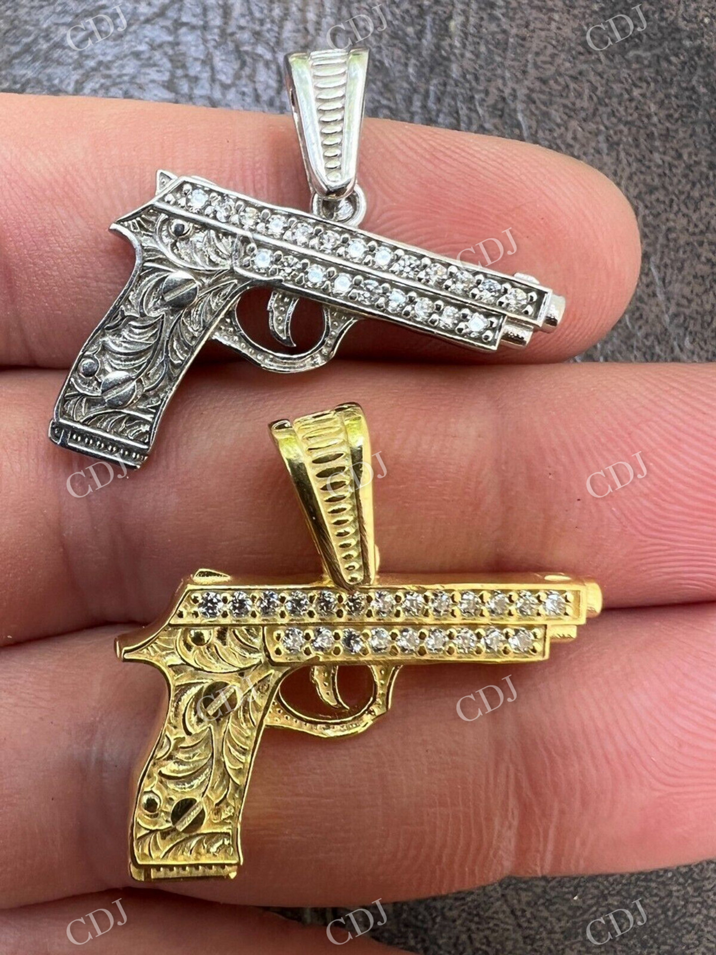 14k Gold Gun Hip Hop Pendant  customdiamjewel   