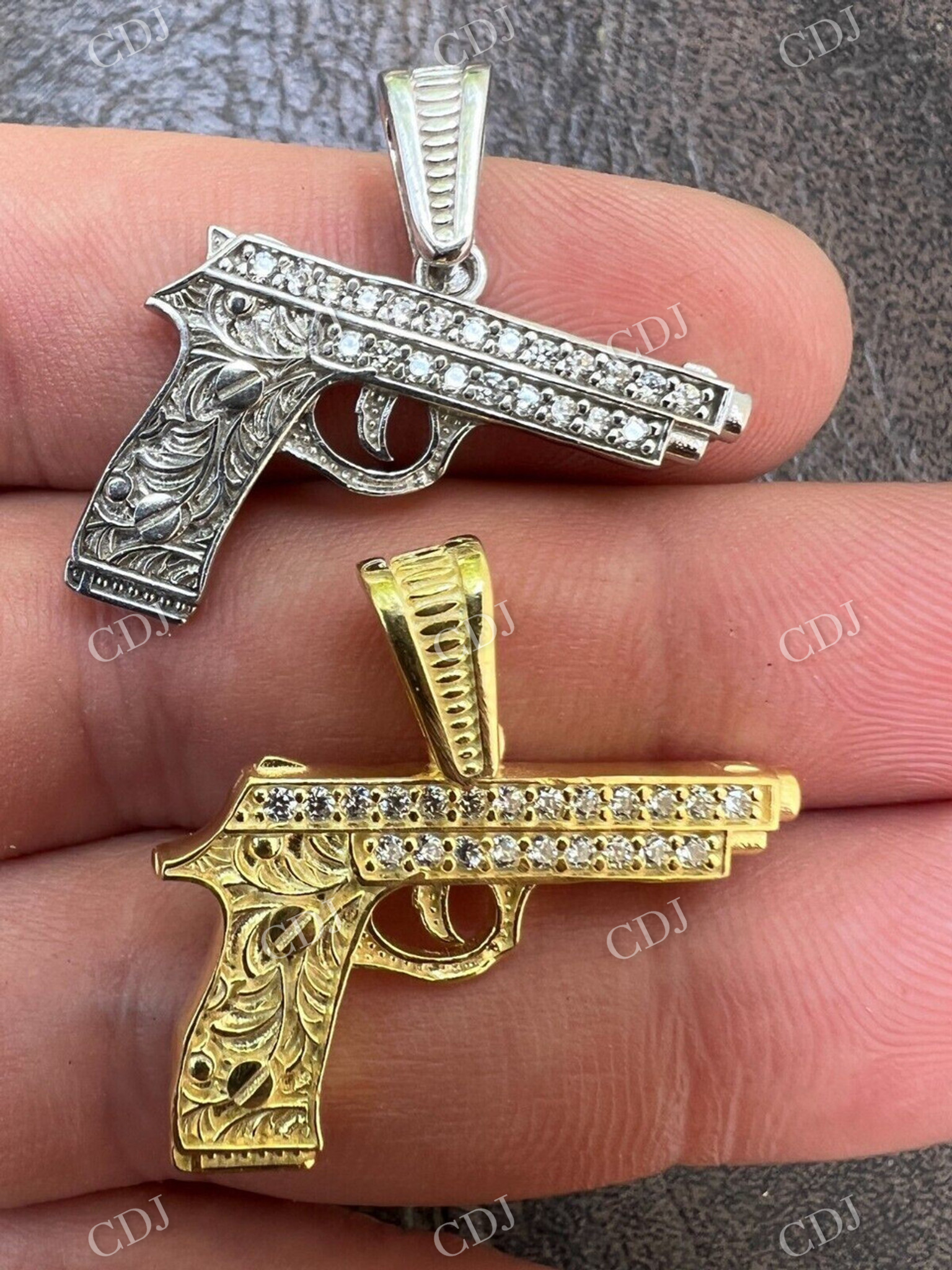 14k Gold Gun Hip Hop Pendant  customdiamjewel   