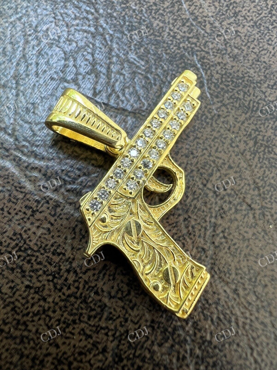 14k Gold Gun Hip Hop Pendant  customdiamjewel   