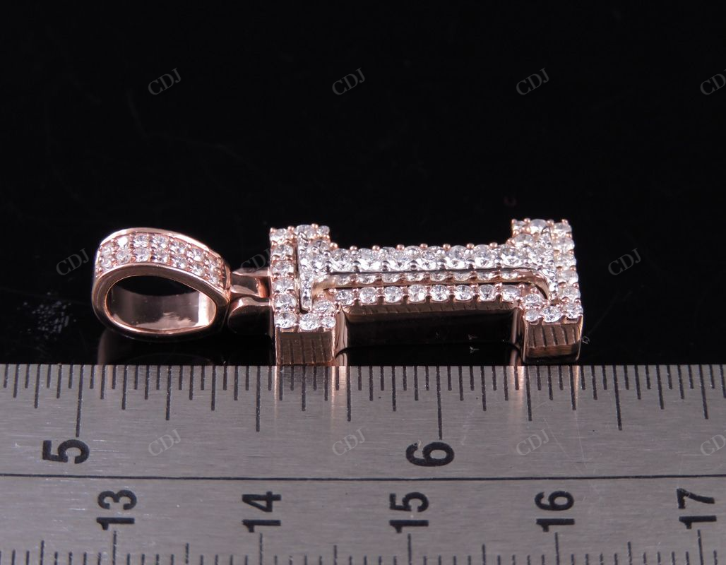 1.5" 1.15 CTW Two Tone Gold Real Diamond Initial 'I' Letter Pendant CustomDiamJewel