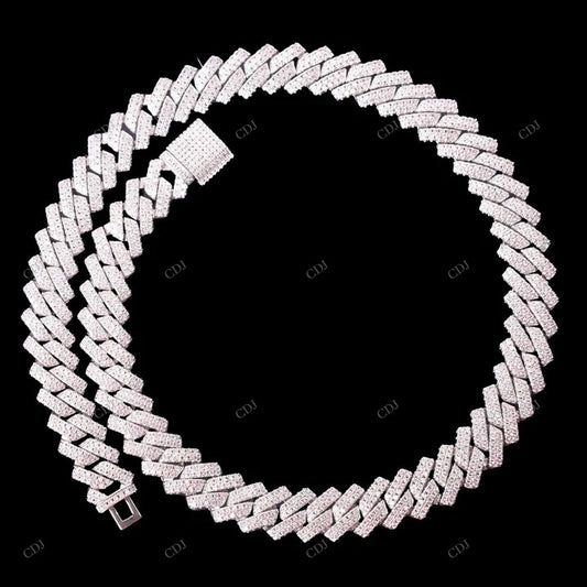 18k White Gold Square Cuban Link Chain For Men CustomDiamJewel