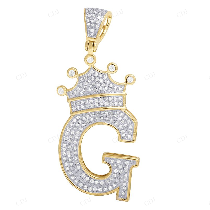 1.8" 10K Yellow Gold Natural Diamond Crown "G" Pendant CustomDiamJewel