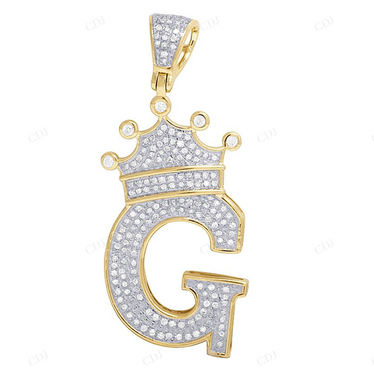 1.8" 10K Yellow Gold Natural Diamond Crown "G" Pendant CustomDiamJewel