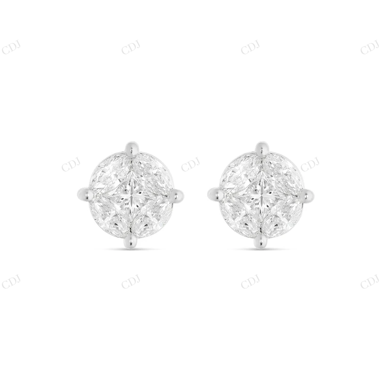 14K White Gold Stud with Multi-Shape Diamond Earring Stud earrings CustomDiamJewel