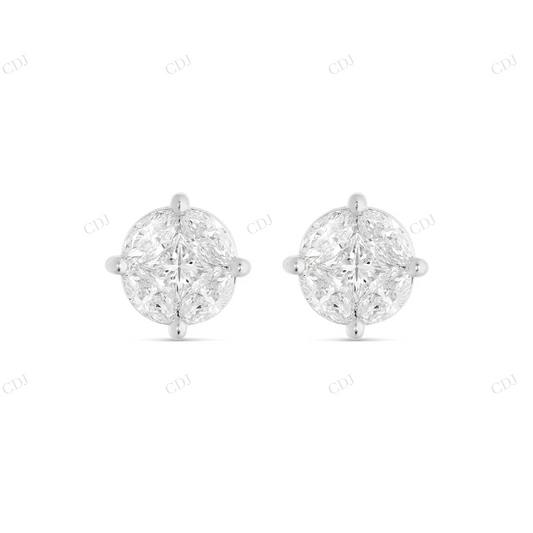 14K White Gold Stud with Multi-Shape Diamond Earring Stud earrings CustomDiamJewel
