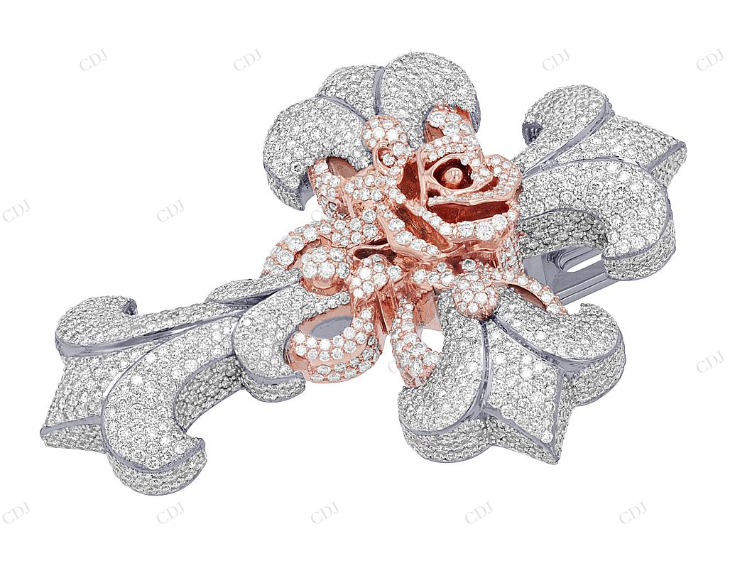 10K Rose White Gold Lab Grown Diamond Rose Cross Pendant Hip Hop Pendent CustomDiamJewel