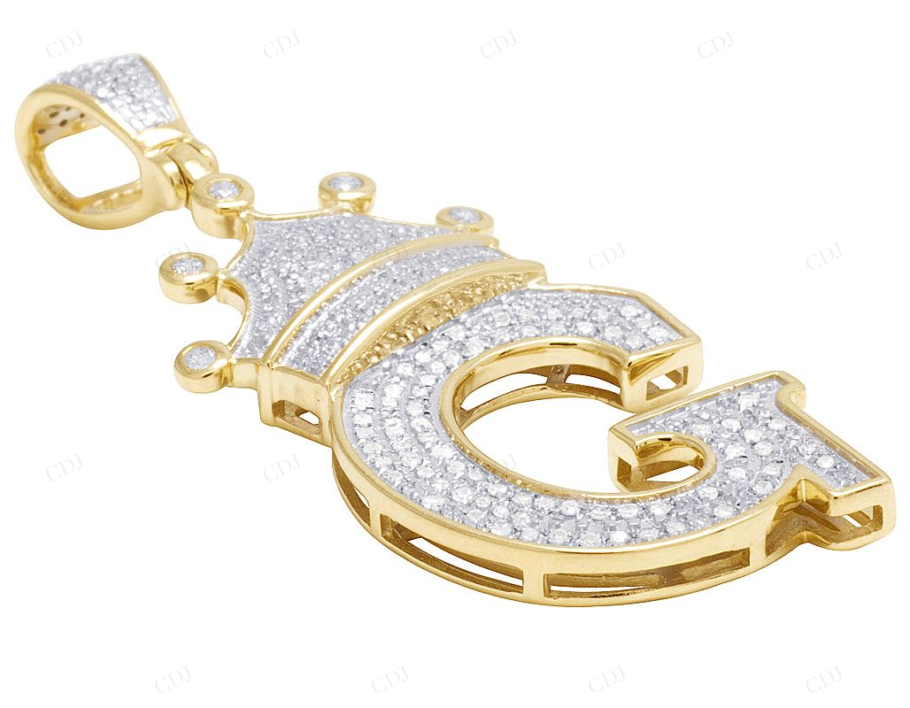 1.8" 10K Yellow Gold Natural Diamond Crown "G" Pendant CustomDiamJewel