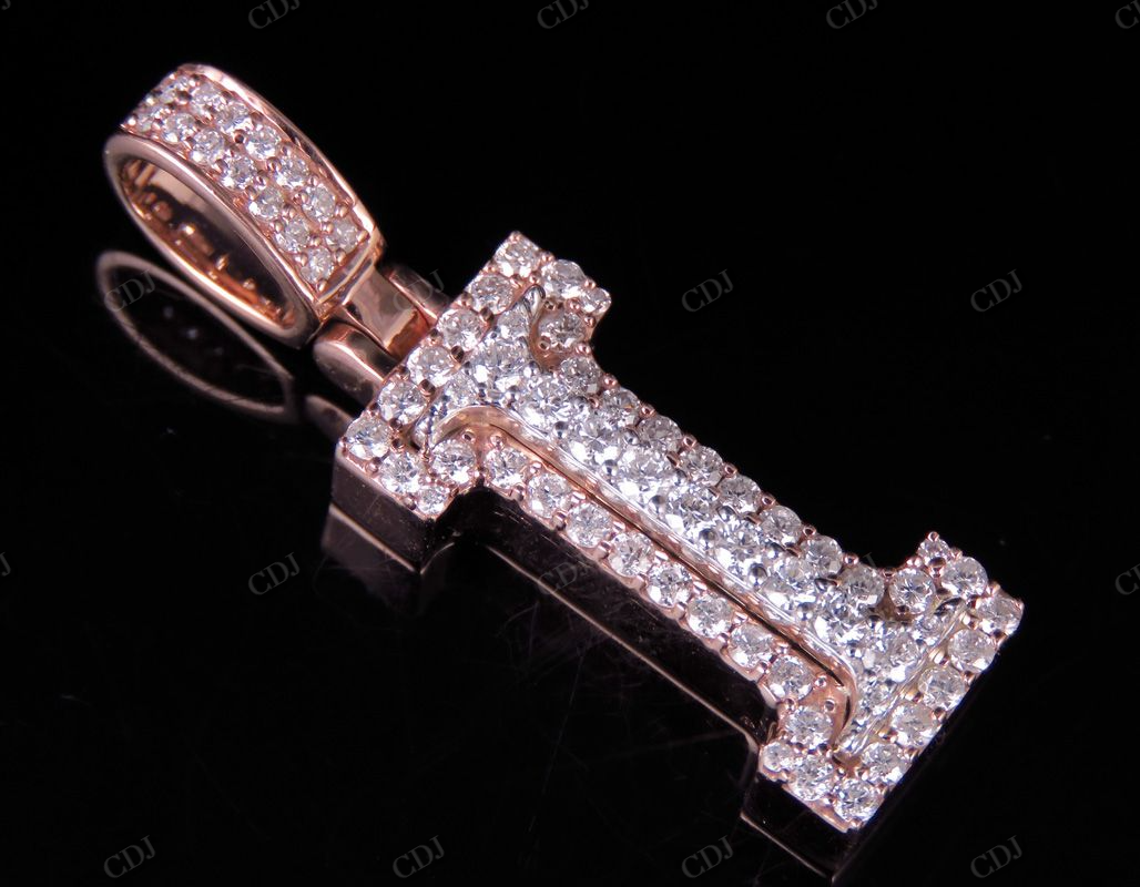 1.5" 1.15 CTW Two Tone Gold Real Diamond Initial 'I' Letter Pendant CustomDiamJewel