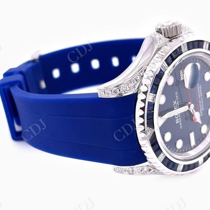 Customized Blue Rubber Belt Men's Rolex Watch customdiamjewel