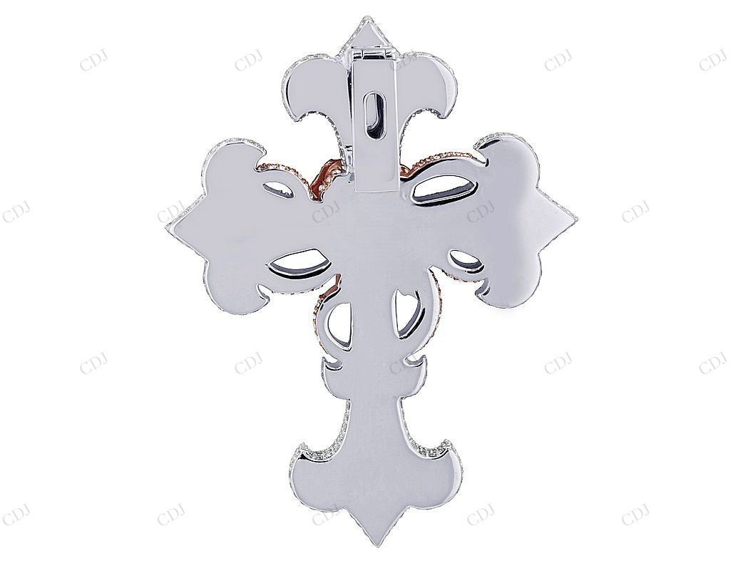10K Rose White Gold Lab Grown Diamond Rose Cross Pendant Hip Hop Pendent CustomDiamJewel