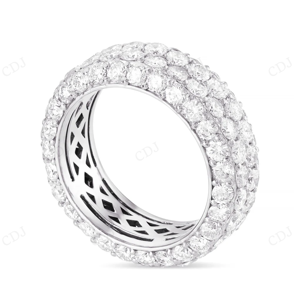 Sterling Silver Round Moissanite Four Row Diamond Eternity Ring Engagement Ring CustomDiamJewel