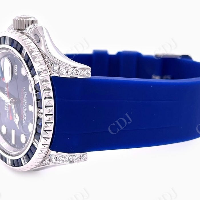 Customized Blue Rubber Belt Men's Rolex Watch customdiamjewel