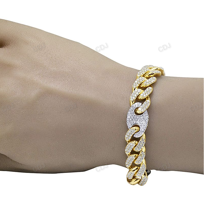 Iced Out 925 Sterling Silver Mariner Style Mens Bracelet