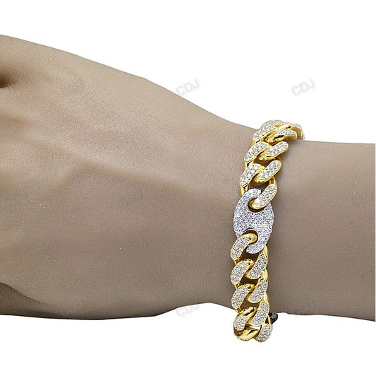 Iced Out 925 Sterling Silver Mariner Style Mens Bracelet