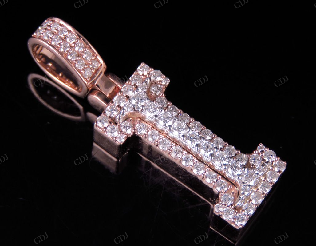 1.5" 1.15 CTW Two Tone Gold Real Diamond Initial 'I' Letter Pendant CustomDiamJewel