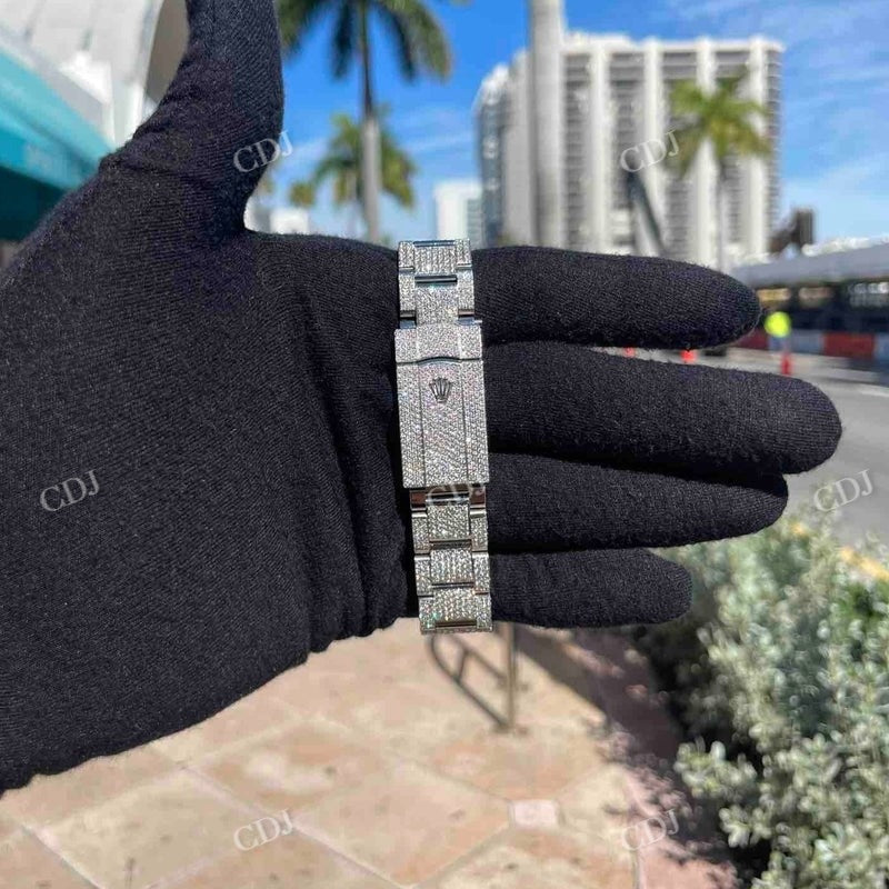 41mm Full White Roman Digit Rolex Oyster Moissanite Watch For Male customdiamjewel