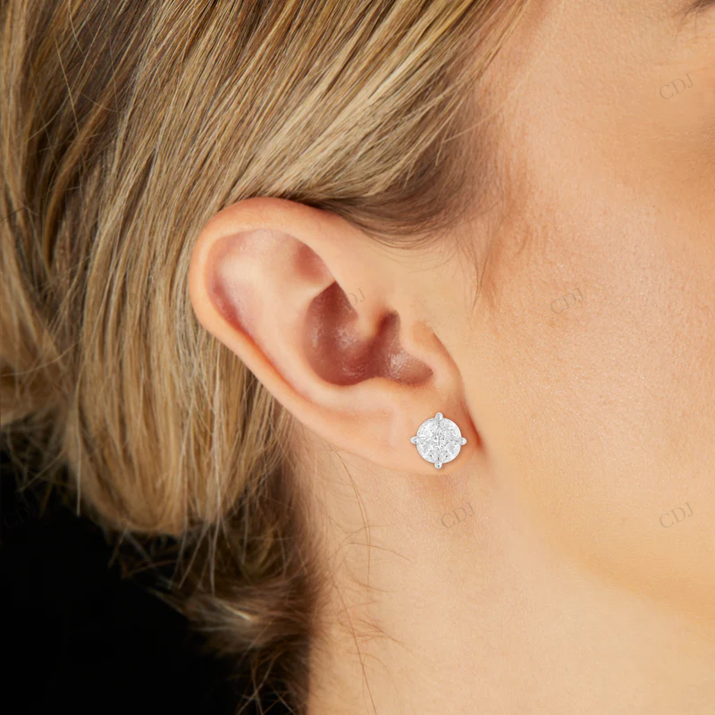 14K White Gold Stud with Multi-Shape Diamond Earring Stud earrings CustomDiamJewel