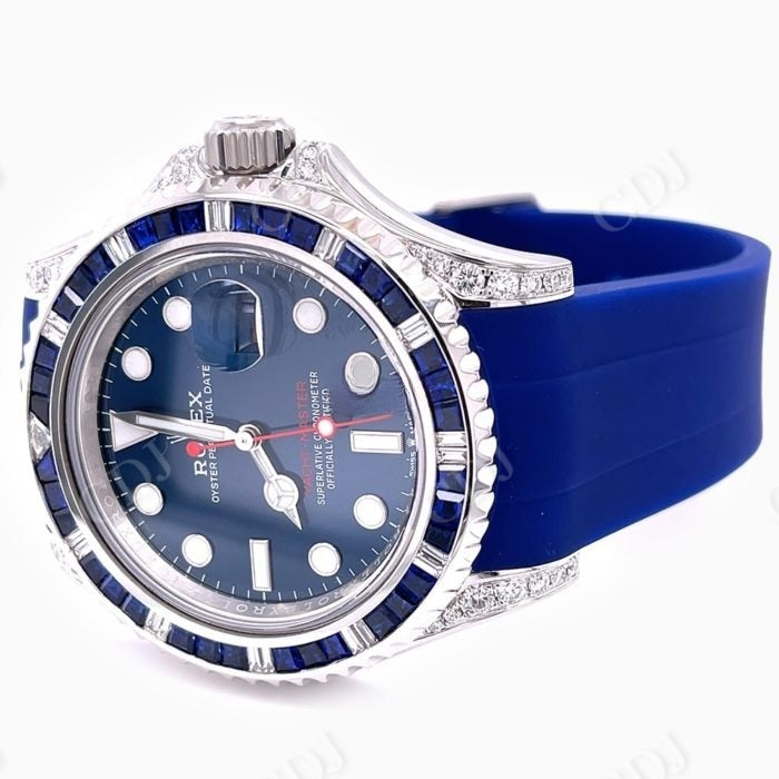 Customized Blue Rubber Belt Men's Rolex Watch customdiamjewel