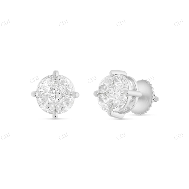 14K White Gold Stud with Multi-Shape Diamond Earring Stud earrings CustomDiamJewel