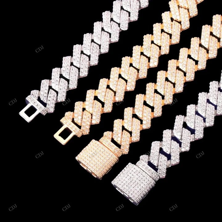18k White Gold Square Cuban Link Chain For Men CustomDiamJewel