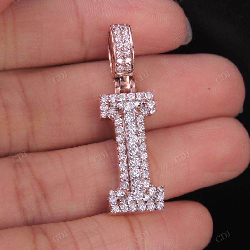 1.5" 1.15 CTW Two Tone Gold Real Diamond Initial 'I' Letter Pendant CustomDiamJewel