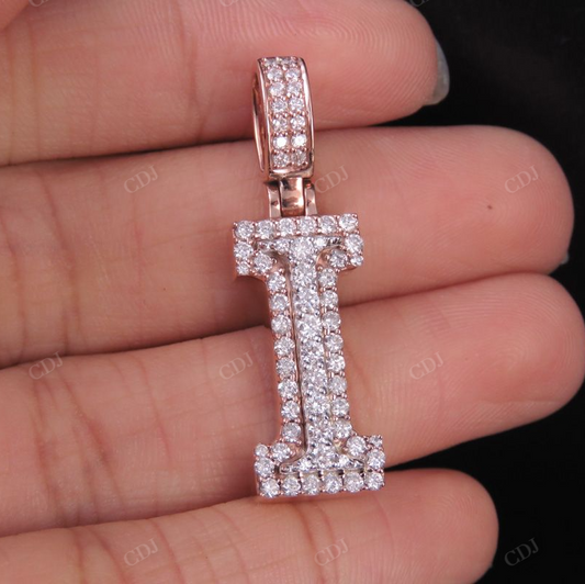 1.5" 1.15 CTW Two Tone Gold Real Diamond Initial 'I' Letter Pendant CustomDiamJewel