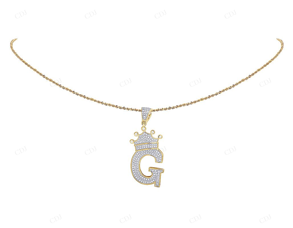 1.8" 10K Yellow Gold Natural Diamond Crown "G" Pendant CustomDiamJewel