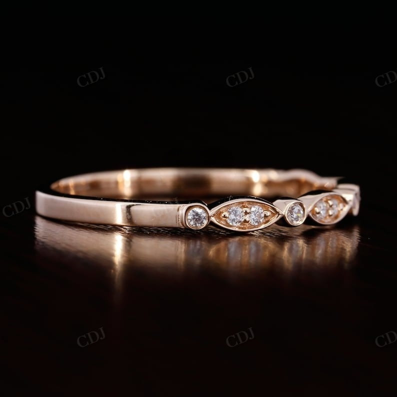 1.3 mm Natural Diamond White Gold Art Deco Wedding Band  customdiamjewel   