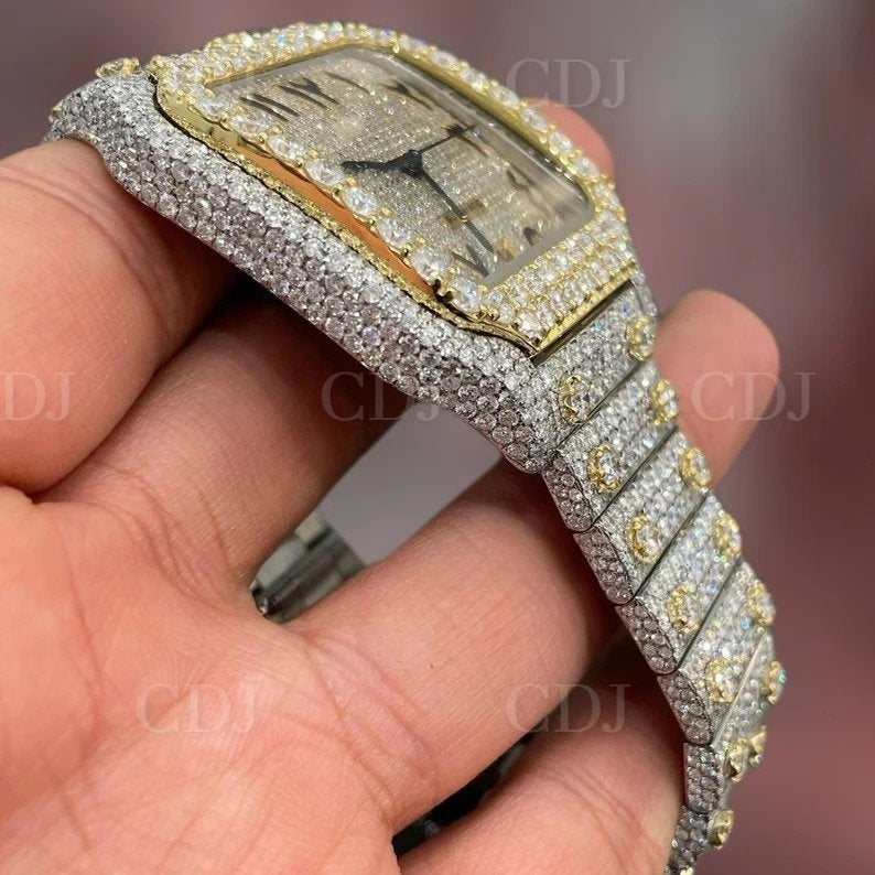 41mm VVS Moissanite Two Tone Cartier Santos Watch customdiamjewel