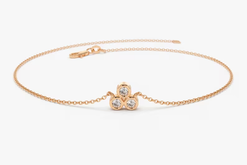 0.10CTW Moissanite Dainty Diamond Bracelet  customdiamjewel Sterling Silver Rose Gold VVS-EF