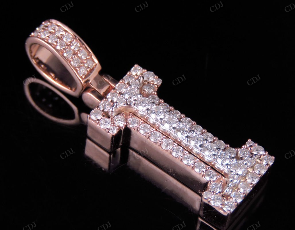 1.5" 1.15 CTW Two Tone Gold Real Diamond Initial 'I' Letter Pendant CustomDiamJewel