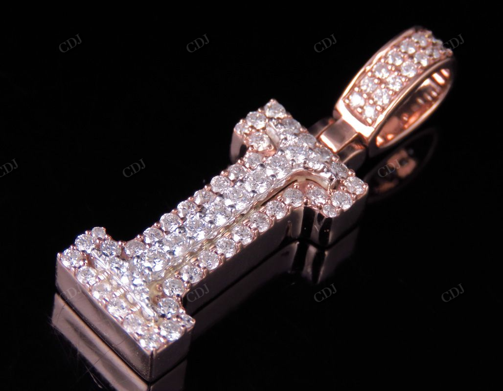 1.5" 1.15 CTW Two Tone Gold Real Diamond Initial 'I' Letter Pendant CustomDiamJewel
