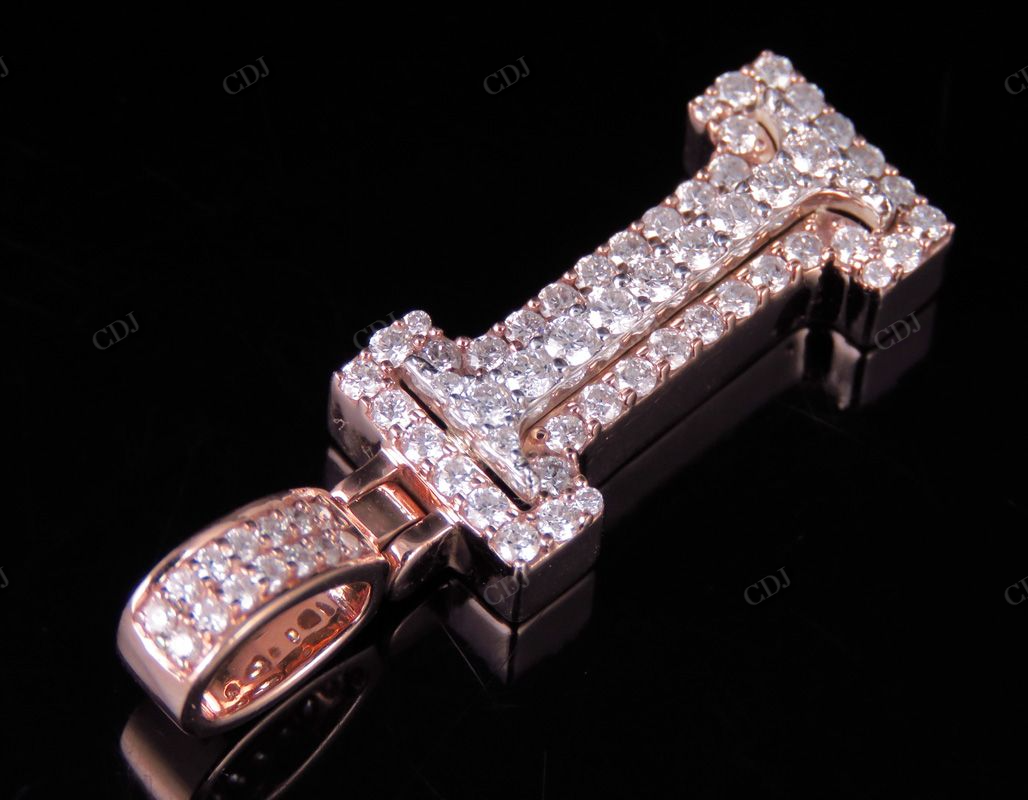 1.5" 1.15 CTW Two Tone Gold Real Diamond Initial 'I' Letter Pendant CustomDiamJewel